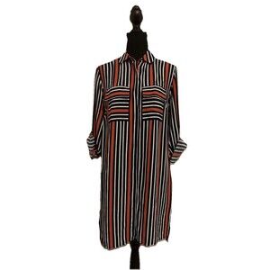 TopShop Womens Striped Shirt Dress Size 2 Roll Tab Sleeves